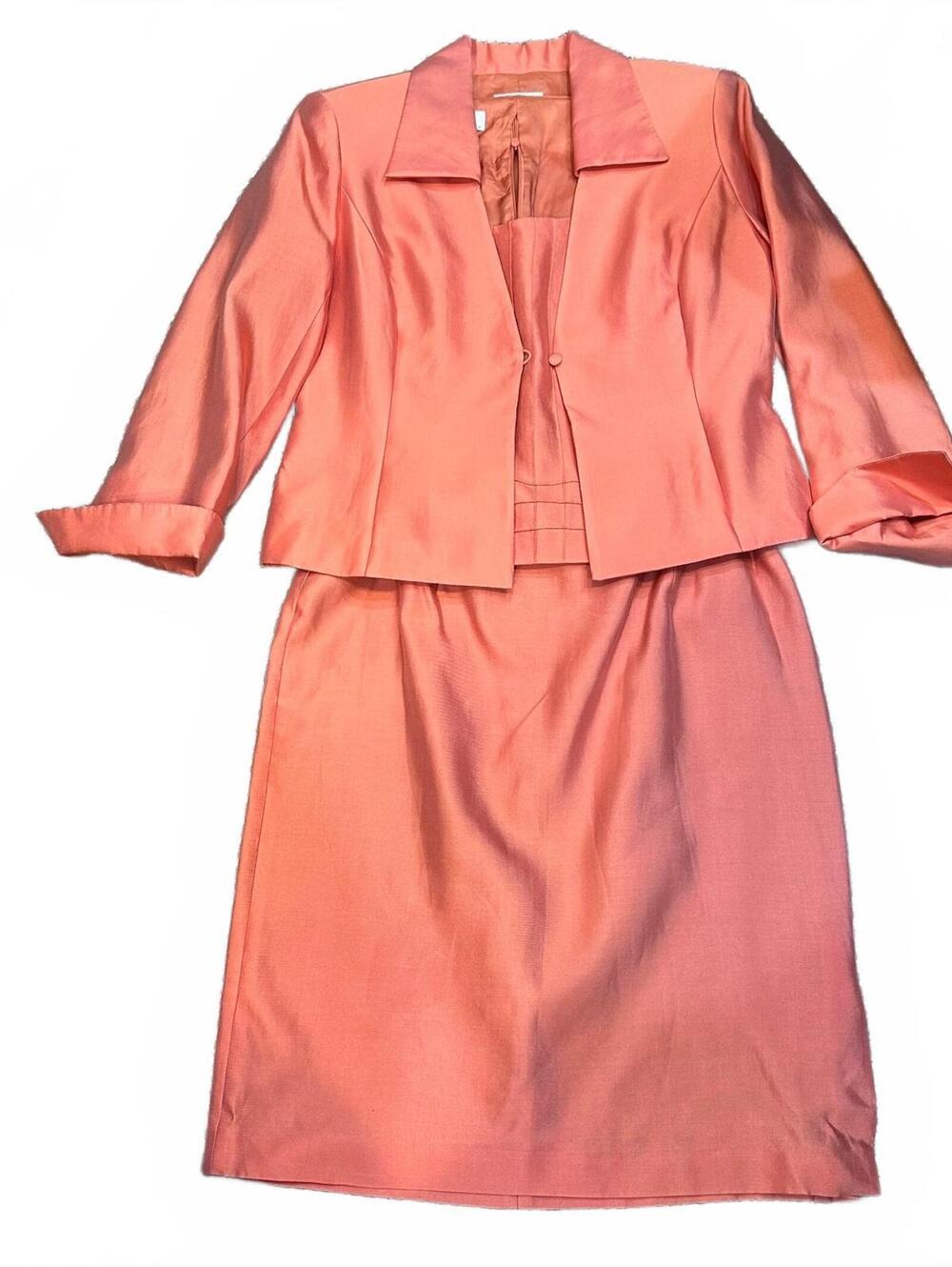 Talbots Petites 12 3 Piece Skirt Suit Set Silk Cotton Coral Career - Picture 13 of 14